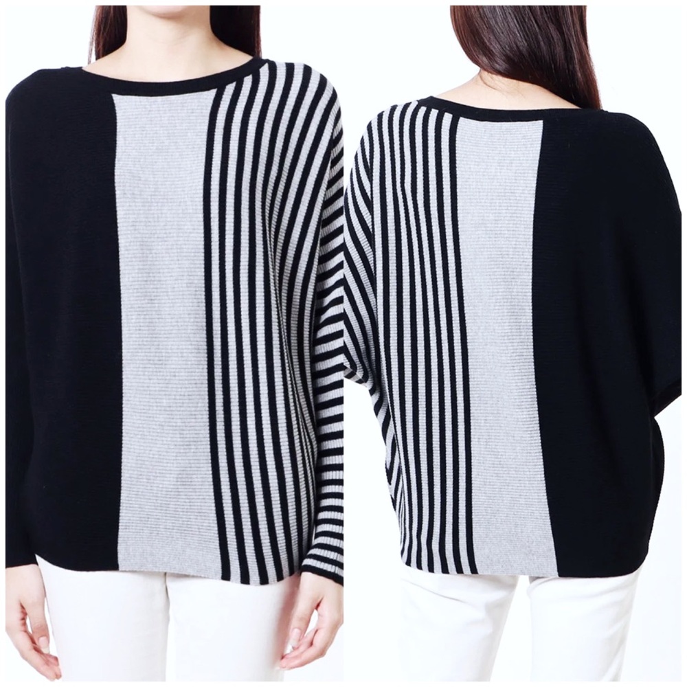 philosophy: size : M : ribbed knit batwing sleeve striped oversized sweater top